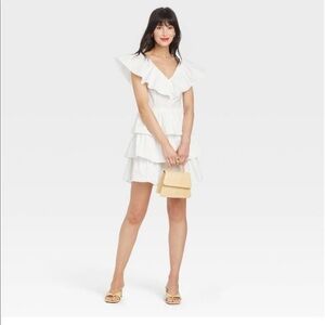 A New Day White Cotton Tiered Mini Dress NWOT Size Medium